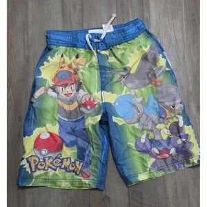 Pokemon Vintage 2008 Blue Graphic Print Swim Trunks Boys 10/12 (L)